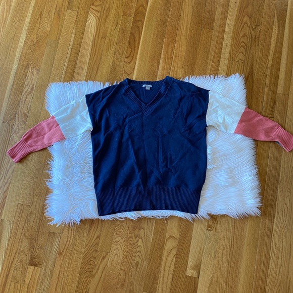 Falls Creek Navy Colorblock Sleeve Pullover Sweater - Picture 1 of 8